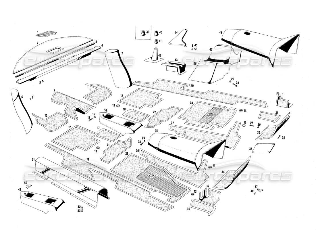 maserati qtp.v8 4.7 (s1 & s2) 1967 carpets part diagram