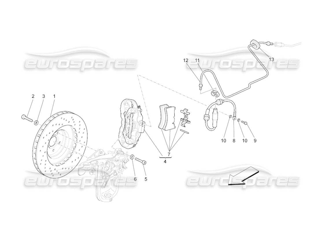 maserati grancabrio (2011) 4.7 braking devices on front wheels parts diagram