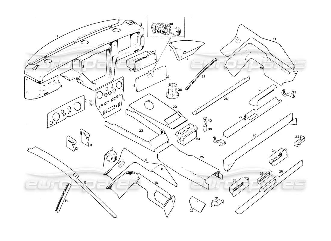 maserati khamsin internal upholstery parts diagram