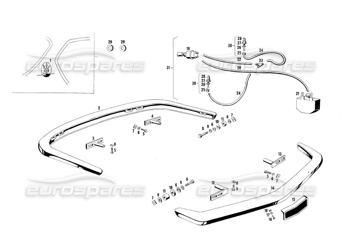 maserati qtp.v8 4.7 (s1 & s2) 1967 bumpers part diagram