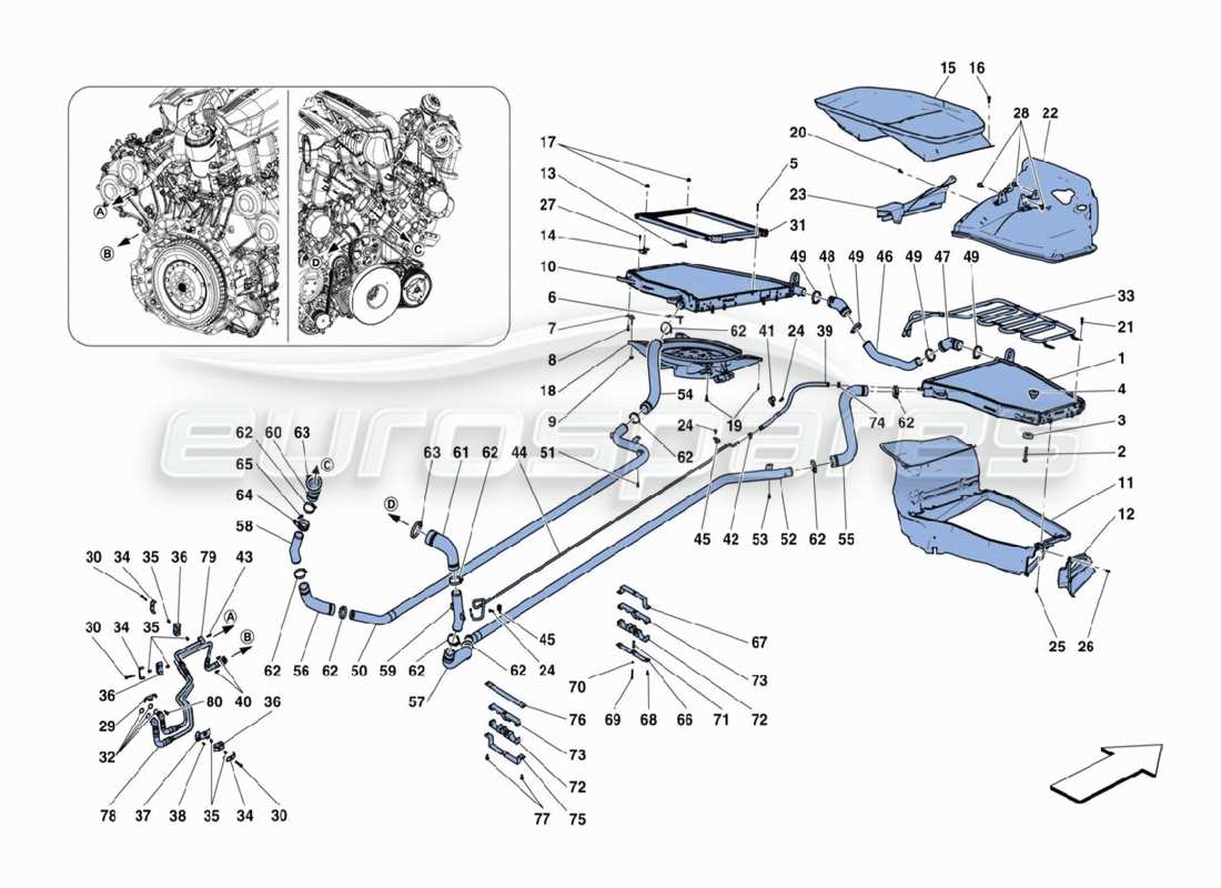 ferrari 488 challenge water radiators parts diagram