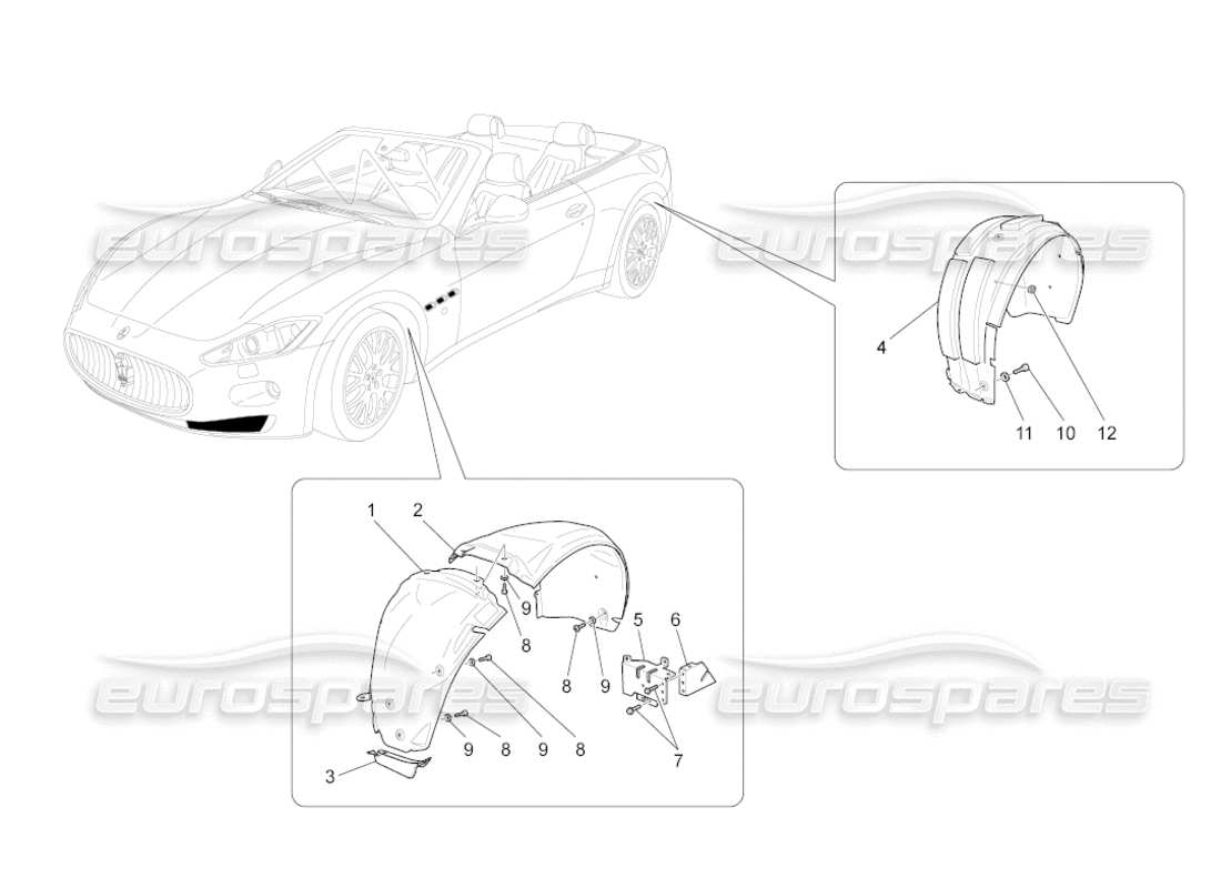 maserati grancabrio (2011) 4.7 wheelhouse and lids part diagram