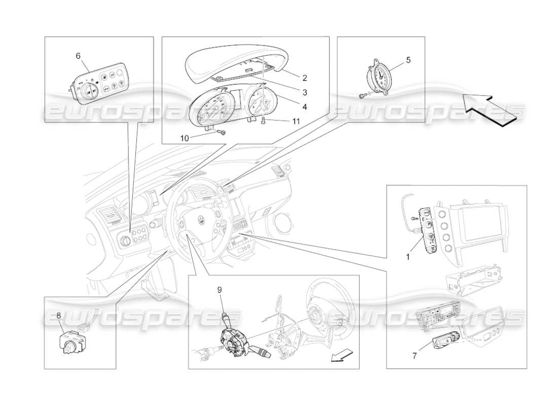 maserati grancabrio (2011) 4.7 dashboard devices part diagram