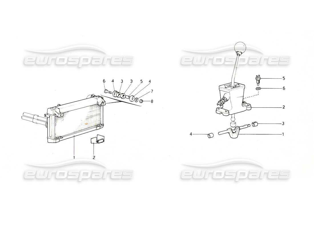 ferrari 308 gt4 dino (1976) water radiator - gear - lever housing (us 1976 version) parts diagram