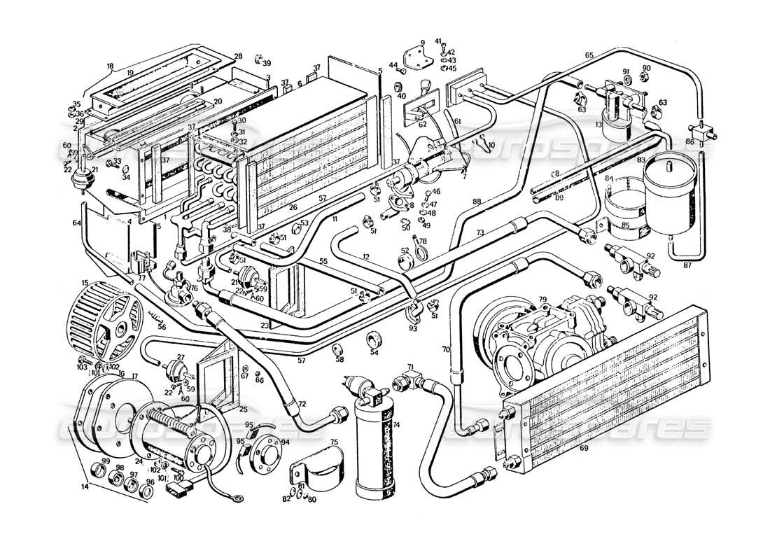 maserati khamsin heating and conditioning parts diagram
