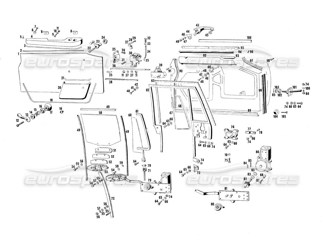 maserati qtp.v8 4.7 (s1 & s2) 1967 front doors parts diagram