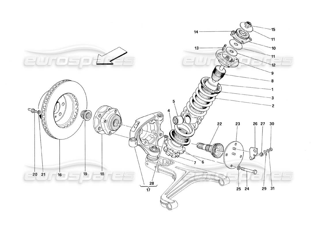 ferrari 348 (1993) tb / ts front suspension - shock absorber and brake disc parts diagram