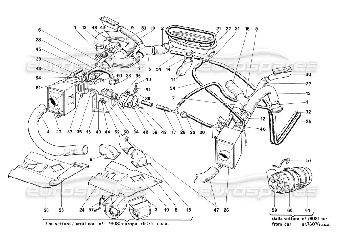 ferrari 328 (1988) heating system parts diagram