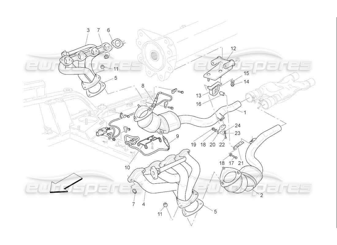 maserati qtp. (2007) 4.2 f1 pre-catalytic converters and catalytic converters part diagram