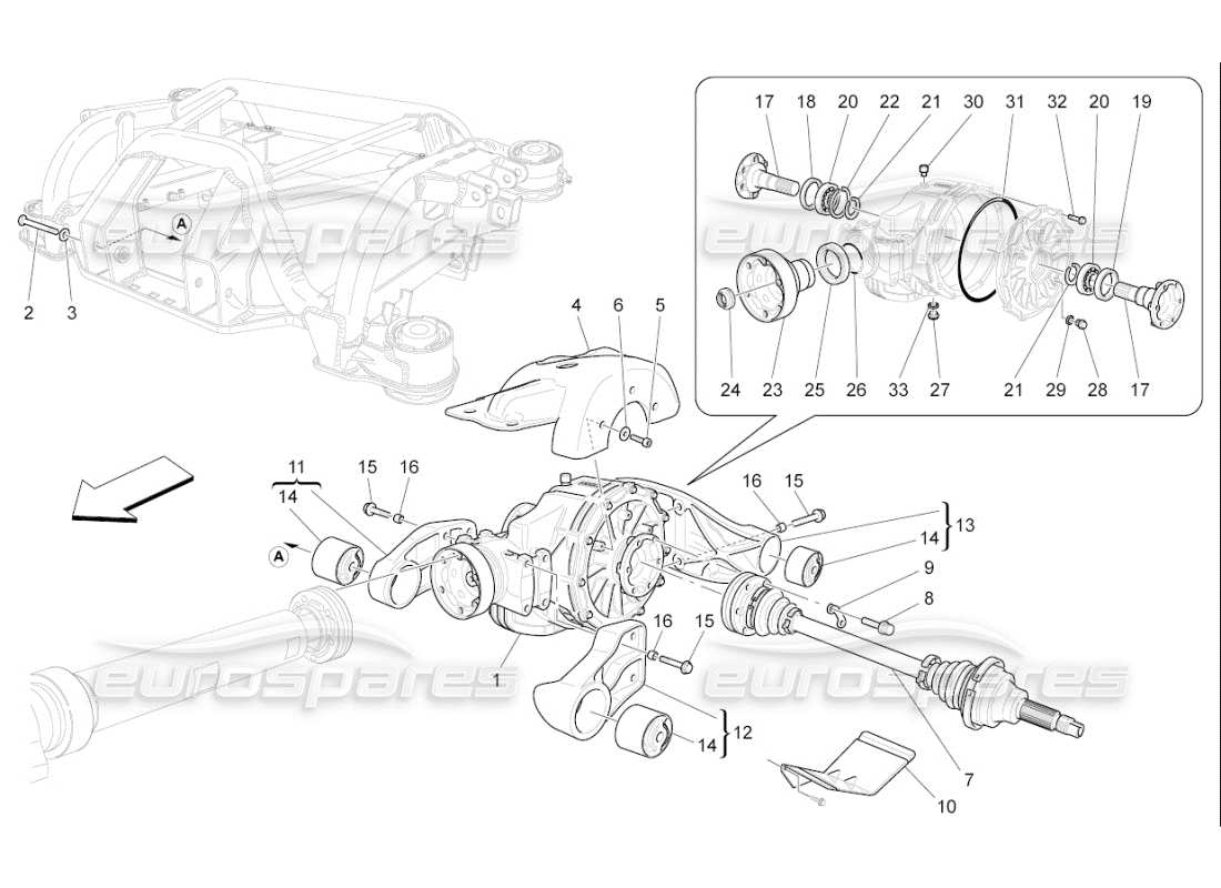 maserati qtp. (2009) 4.2 auto differential and rear axle shafts part diagram