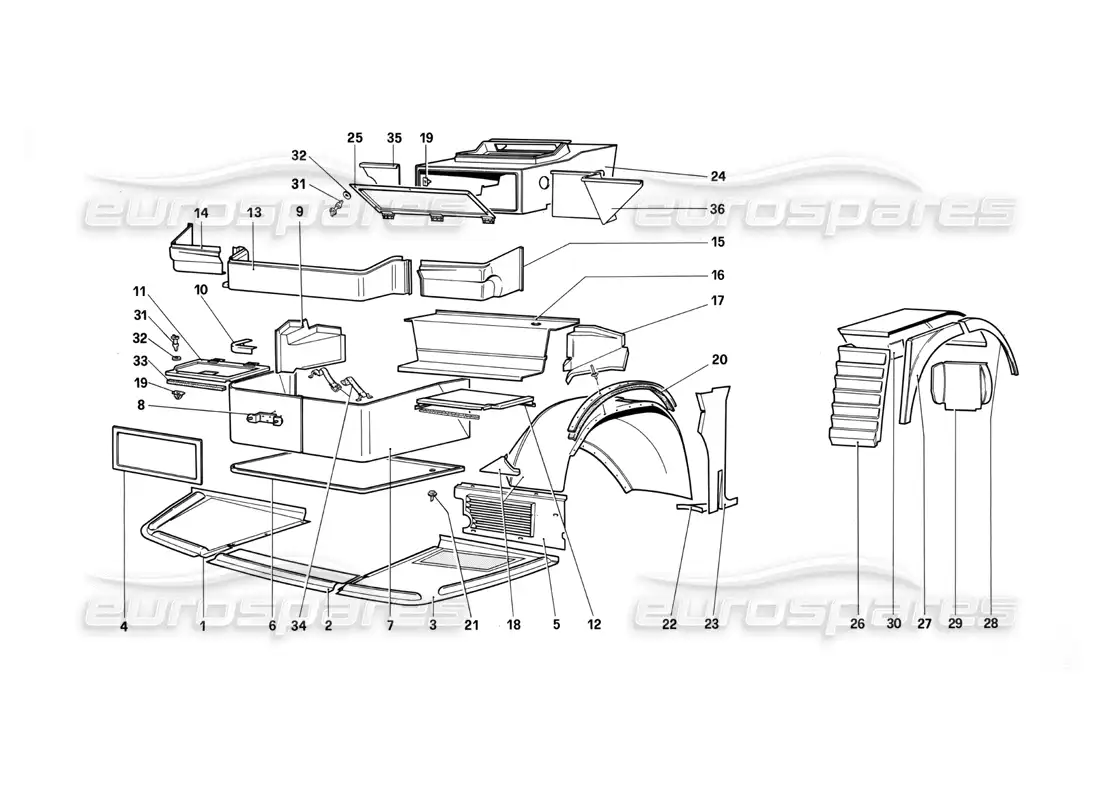 ferrari testarossa (1987) body - external components parts diagram