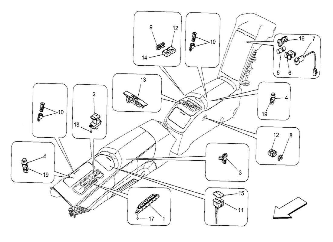 maserati qtp. v8 3.8 530bhp 2014 centre console devices parts diagram