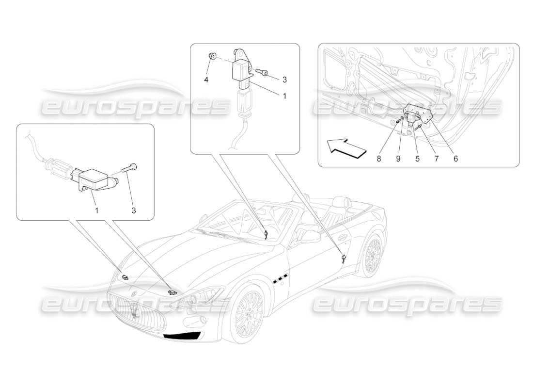 maserati grancabrio (2011) 4.7 crash sensors parts diagram