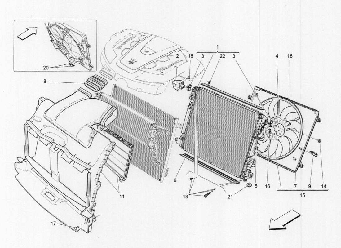 maserati qtp. v6 3.0 tds 275bhp 2017 cooling system: radiatos and ducts part diagram