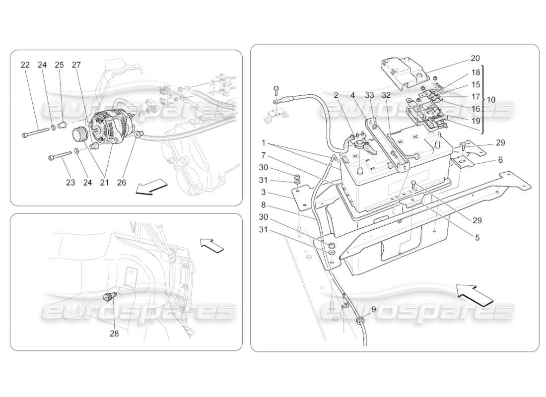 maserati grancabrio (2011) 4.7 energy generation and accumulation parts diagram