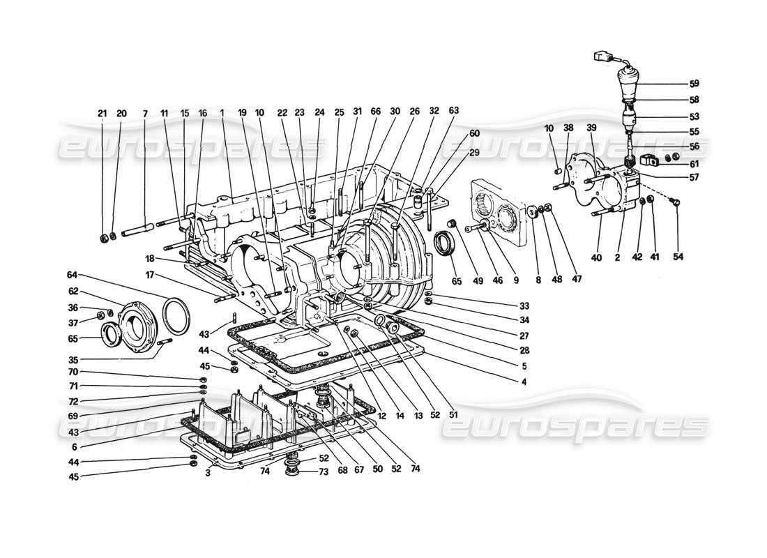 ferrari 308 gtb (1980) gearbox - differential housing and oil sump (308 gts and aus) parts diagram