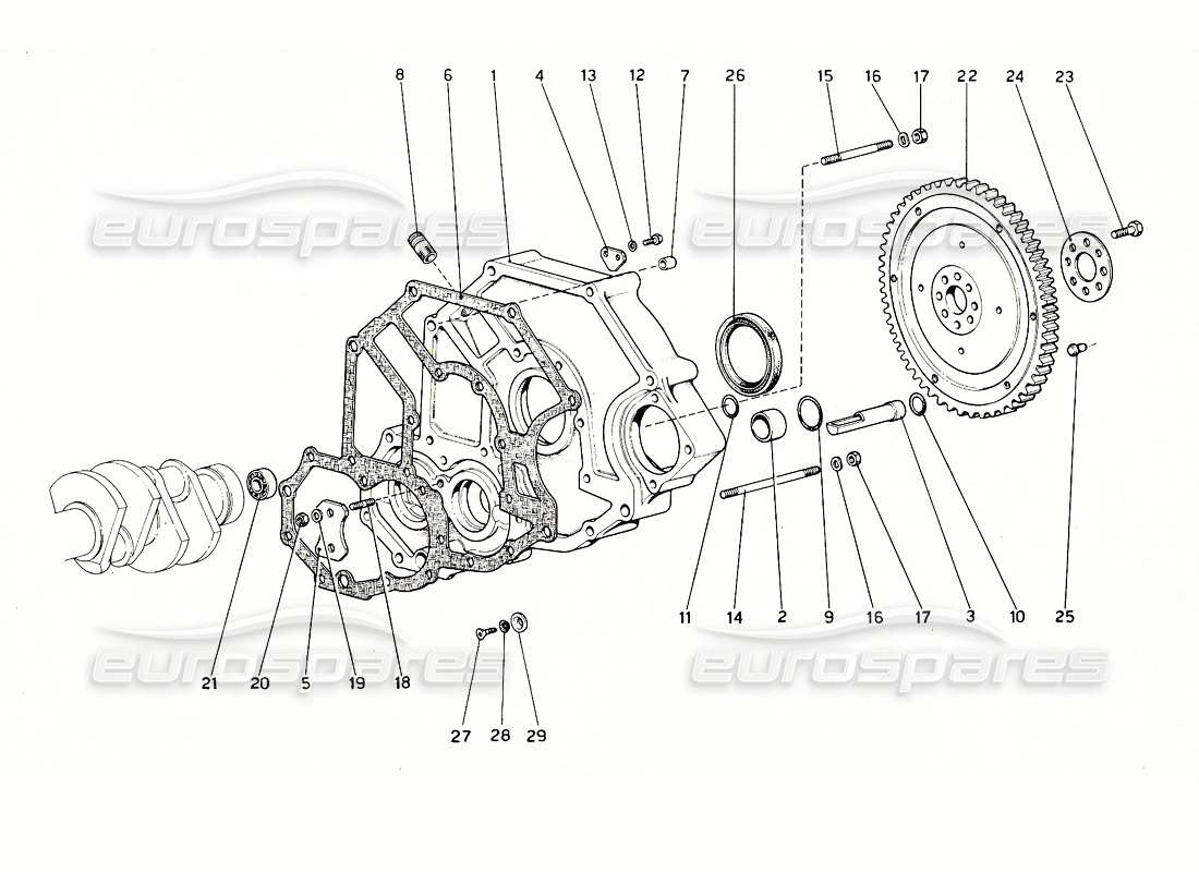 ferrari 308 gt4 dino (1976) flywheel and clutch housing spacer parts diagram