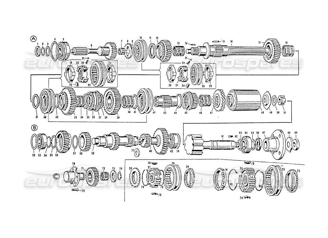 maserati 3500 gt 5 speed gear box parts diagram