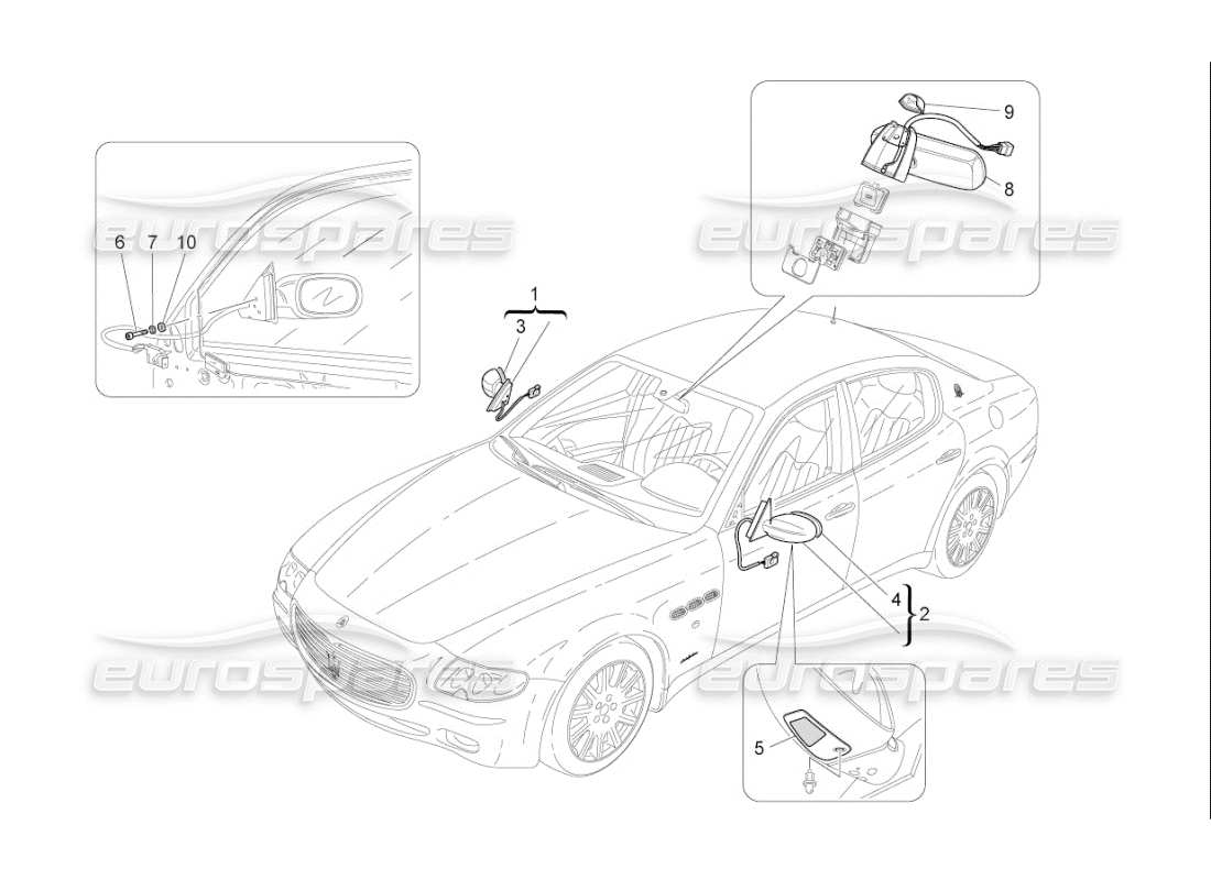 maserati qtp. (2008) 4.2 auto internal and external rear-view mirrors part diagram