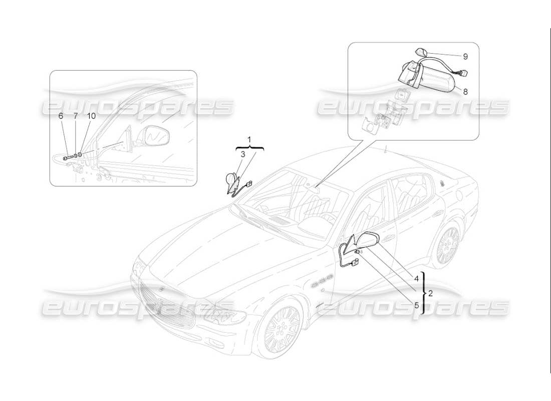 maserati qtp. (2009) 4.2 auto internal and external rear-view mirrors part diagram