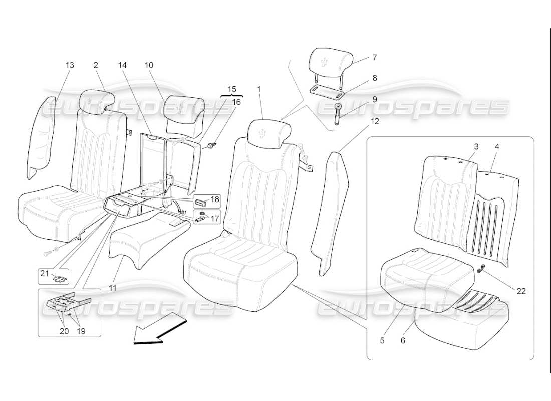 maserati qtp. (2009) 4.2 auto rear seats: trim panels part diagram