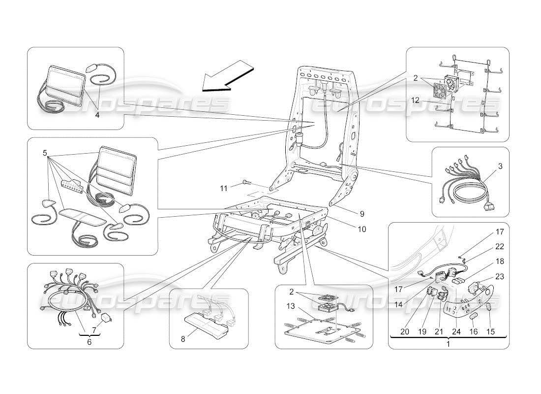maserati qtp. (2011) 4.2 auto front seats: mechanics and electronics parts diagram