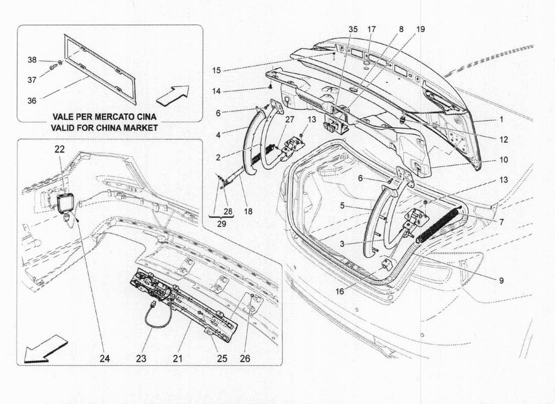 maserati qtp. v6 3.0 bt 410bhp 2015 rear lid parts diagram