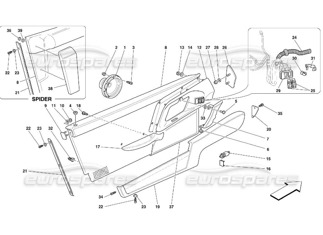 ferrari 355 (5.2 motronic) doors - inner trims part diagram