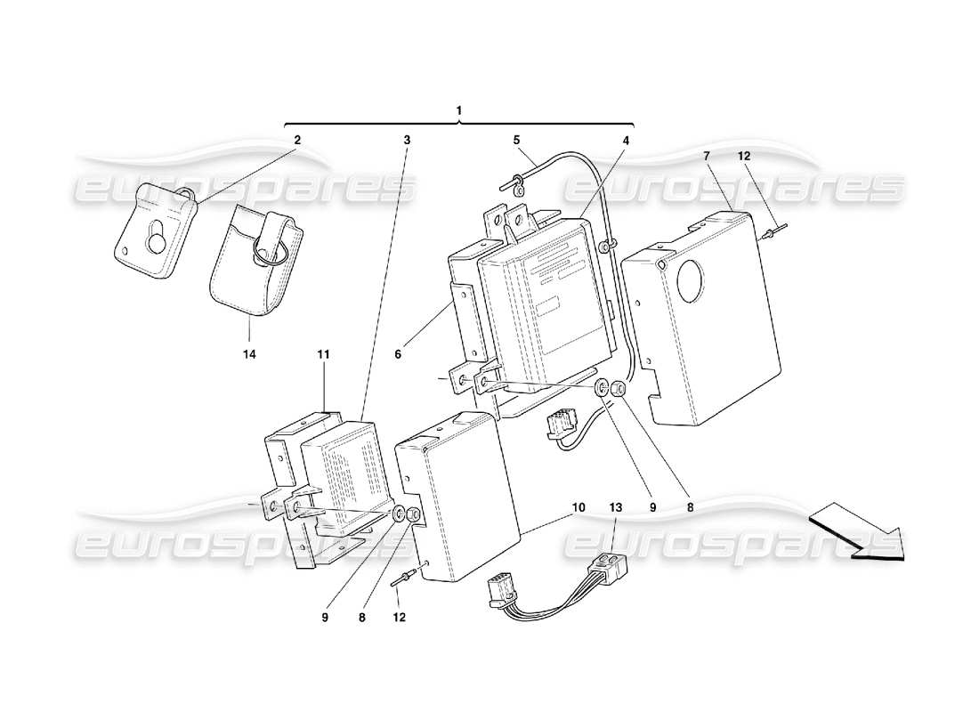 ferrari 355 (5.2 motronic) anti theft electrical boards and devices part diagram