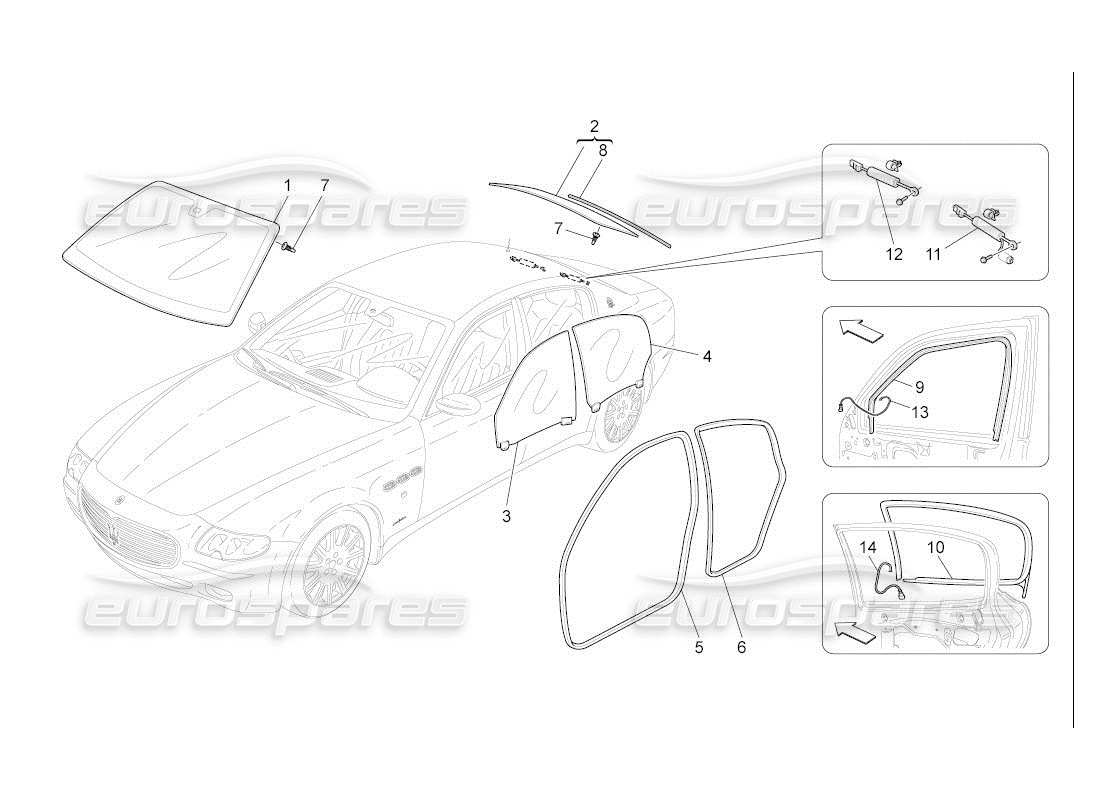 maserati qtp. (2007) 4.2 auto windows and window strips parts diagram