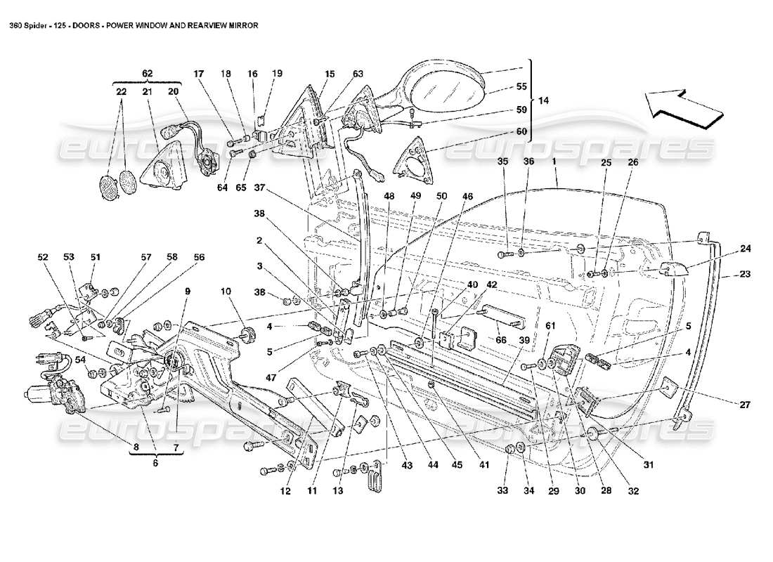 ferrari 360 spider doors - power window and rearview mirror part diagram