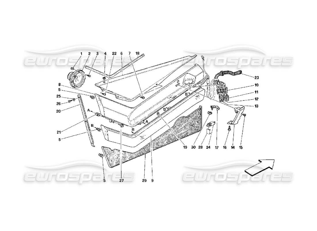 ferrari 348 (2.7 motronic) doors - inner trims part diagram