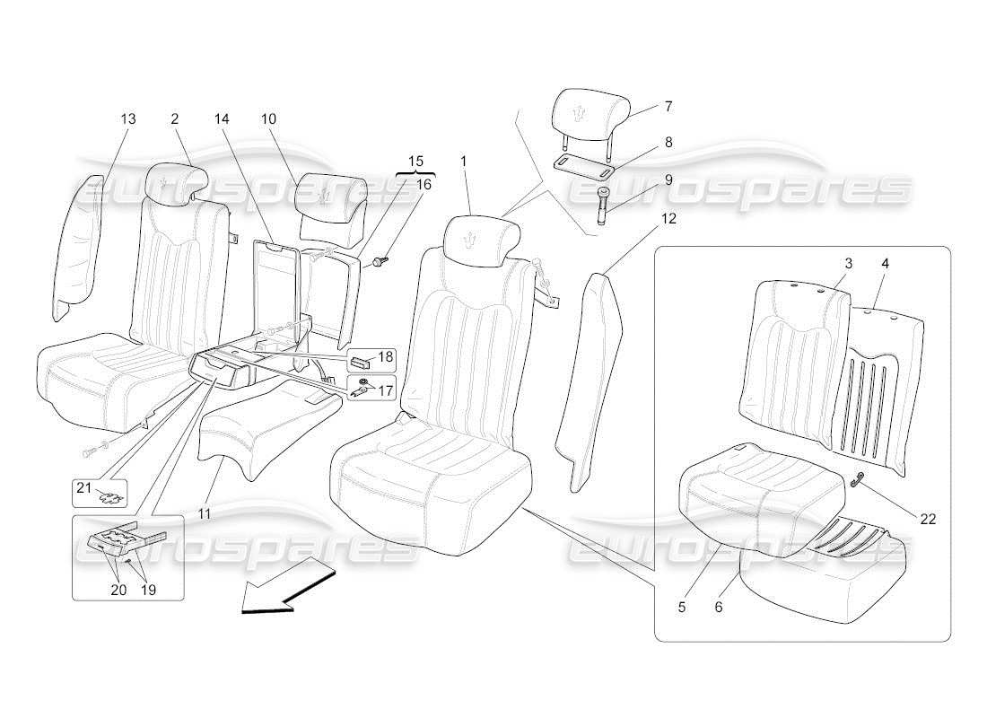 maserati qtp. (2010) 4.2 auto rear seats: trim panels parts diagram