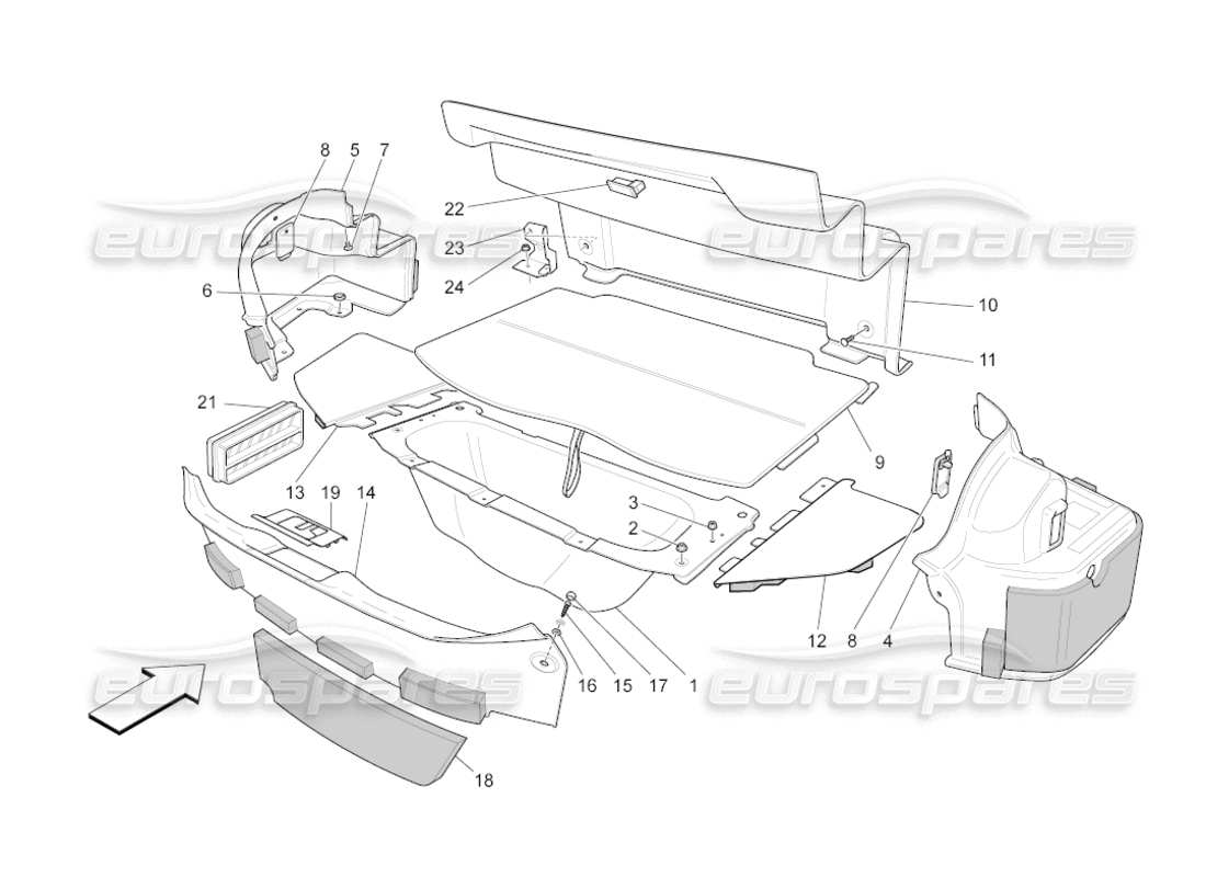 maserati grancabrio (2011) 4.7 luggage compartment mats parts diagram