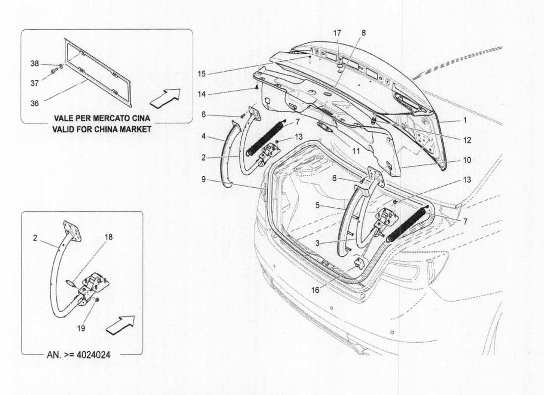 maserati qtp. v6 3.0 tds 275bhp 2017 rear lid part diagram