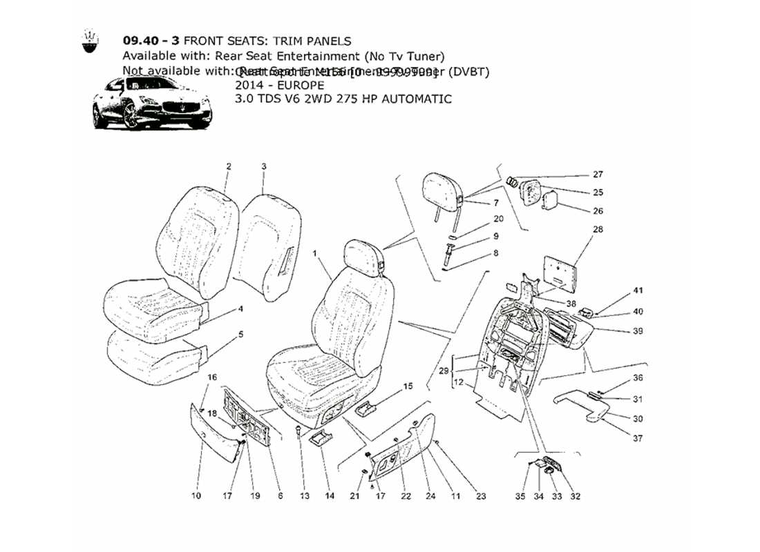 maserati qtp. v6 3.0 tds 275bhp 2014 front seats: trim panels parts diagram