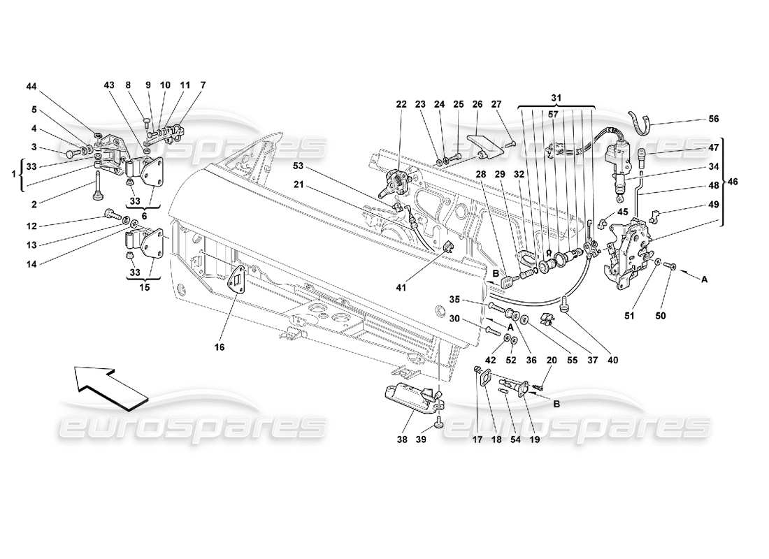 ferrari 355 (2.7 motronic) doors - opening control and hinges parts diagram