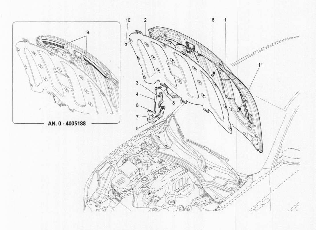 maserati qtp. v6 3.0 tds 275bhp 2017 front lid parts diagram