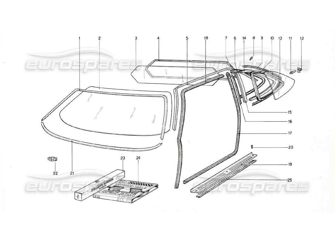 ferrari 308 gt4 dino (1976) glasses part diagram