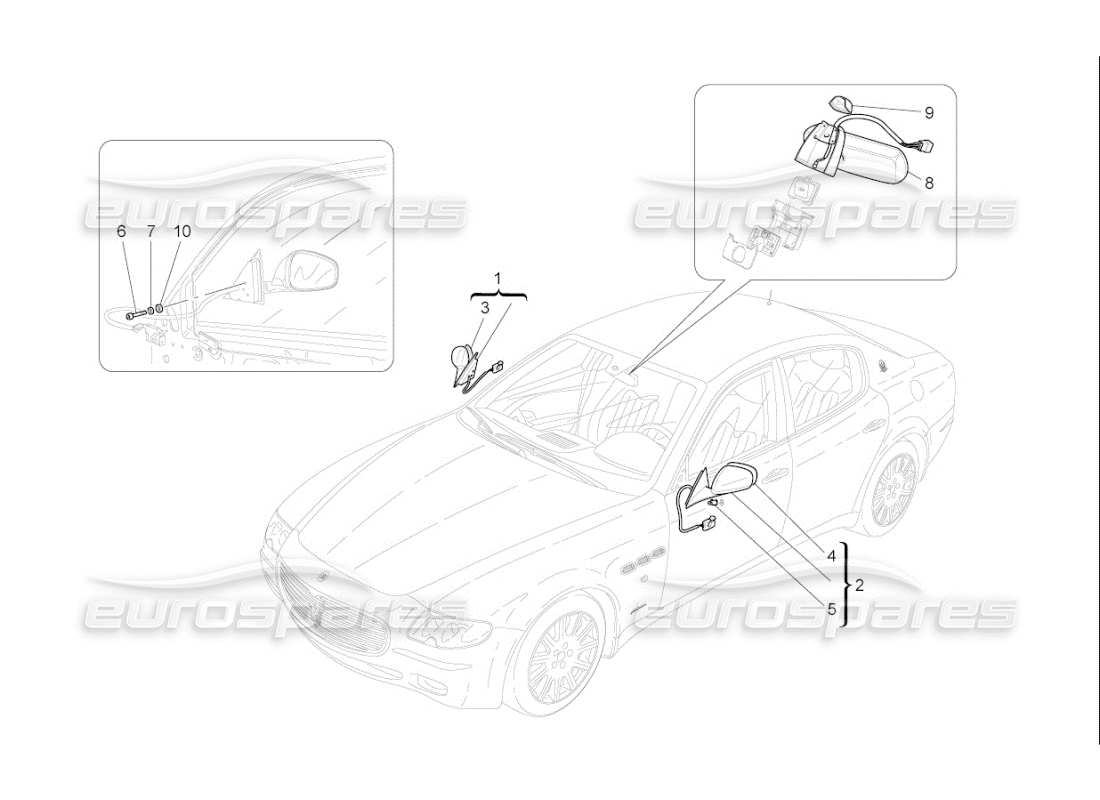 maserati qtp. (2009) 4.7 auto internal and external rear-view mirrors parts diagram