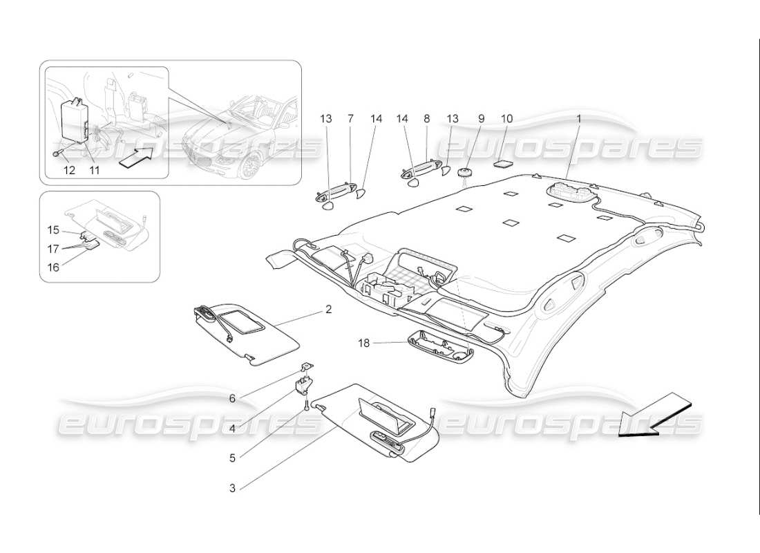 maserati qtp. (2009) 4.2 auto roof and sun visors part diagram