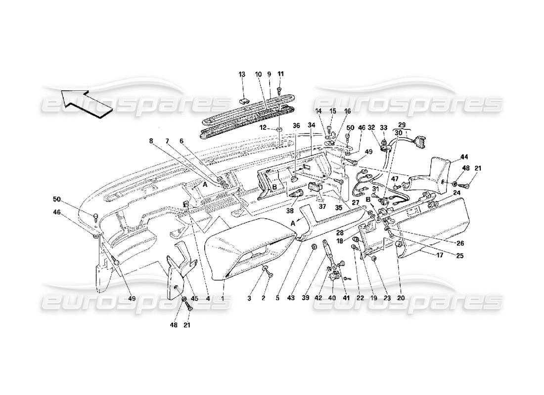 ferrari 348 (2.7 motronic) dashboard - trim and accessories part diagram