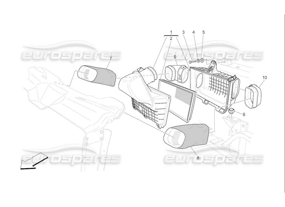maserati qtp. (2009) 4.2 auto air filter, air intake and ducts parts diagram