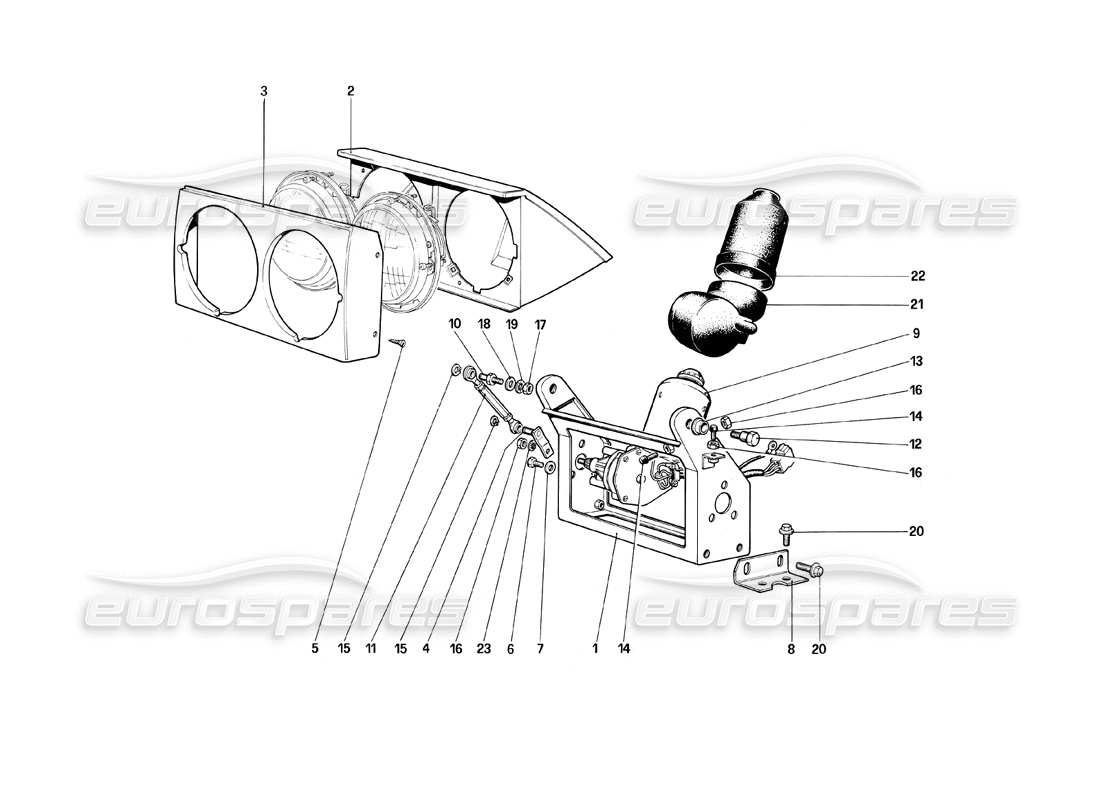 ferrari mondial 8 (1981) headlights lifting device part diagram