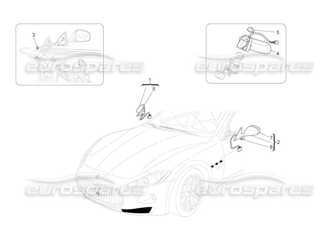 maserati grancabrio (2010) 4.7 internal and external rear-view mirrors part diagram