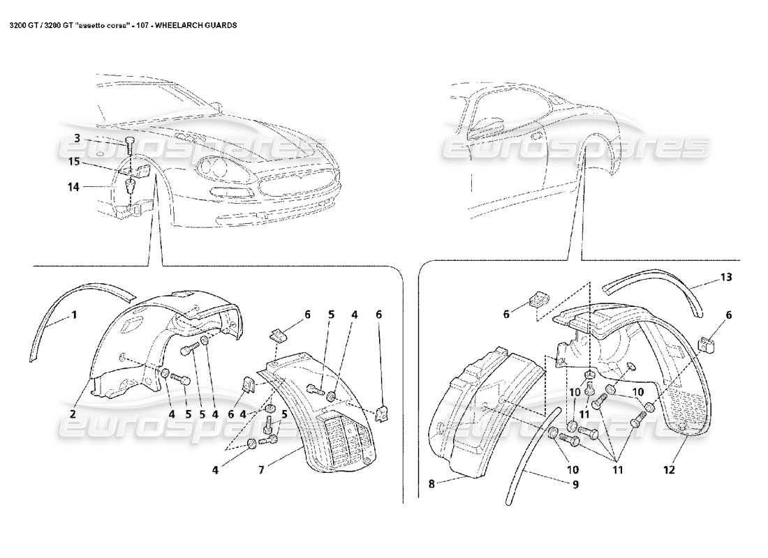 maserati 3200 gt/gta/assetto corsa wheelarch guards parts diagram