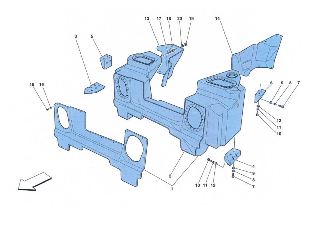 ferrari 458 challenge fuel tanks - fixings and protections parts diagram