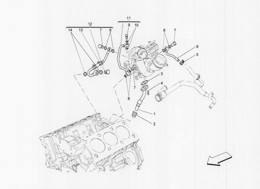 maserati qtp. v6 3.0 tds 275bhp 2017 turbocharging system: lubrication and cooling part diagram