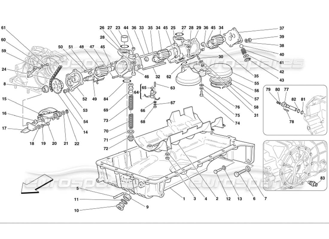 ferrari 360 modena pumps and oil sump parts diagram