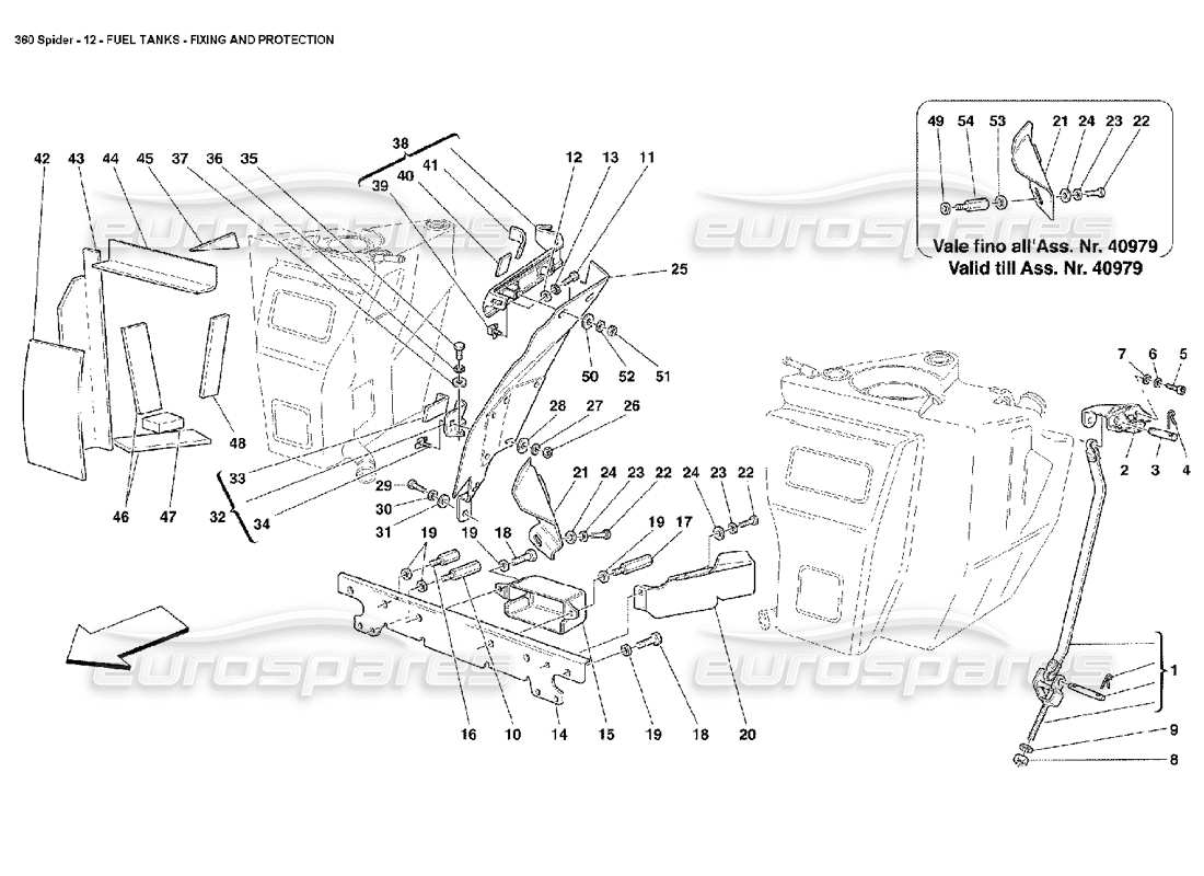 ferrari 360 spider fuel tanks - fixing and protection part diagram